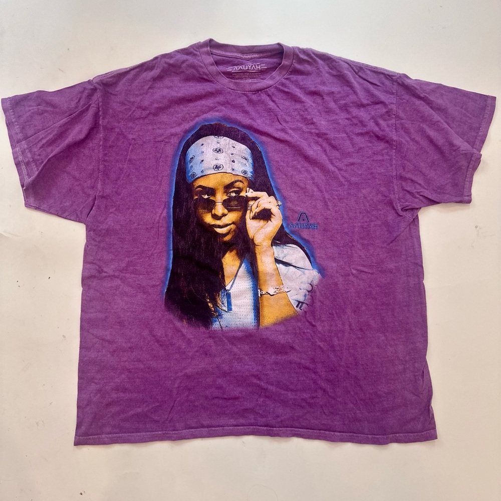 Purple Graphic T-Shirt with Aaliyah Print UO